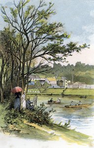 Bas-Meudon (Meudon-sur-Seine) のセーヌ川に浮かぶ日曜日のベビーカー 作： Gustave Fraipont