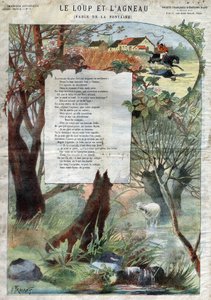 狼と子羊。ジャン・ド・ラ・フォンテーヌ（1621-95）の寓話。挿絵はギュスターヴ・フライポン（1849-1923）。個人蔵。