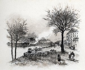 イヴリー シュル セーヌ (Ivry-sur-Seine) の眺め ギュスターヴ フライポン (1849-1923) がサン ジュワールから描いた絵 作： Gustave Fraipont