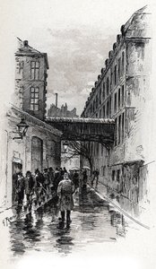 Vista de um albergue (doss-house ou doss house) na rue de la Bucherie no distrito de Maubert, Paris Desenho de Gustave Fraipont (1849-1923) de Saint-Jurs 作： Gustave Fraipont