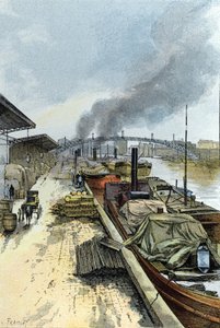 パリのラ ヴィレット運河の眺め ギュスターヴ フライポン (1849-1923) によるサン ジュワールの絵 作： Gustave Fraipont