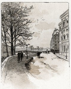 パリ シテ島のケ デ オルフェーヴルの眺め、サン ジュワールのギュスターヴ フライポン (1849-1923) によるデッサン 作： Gustave Fraipont