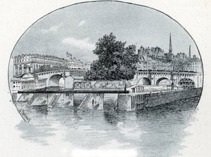 パリのホテル・デ・モネの前にあるモネのロックの眺め ギュスターヴ・フライポン (1849-1923) によるドローイングは、サン・ジュワールの「La seine a travers Paris」からのドローイングです。 作： Gustave Fraipont