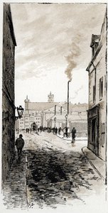 イル・ド・ラ・シテ、パリのパリの死体安置所の眺め ギュスターヴ・フライポン（1849-1923）がサン・ジュールから描いた絵 作： Gustave Fraipont