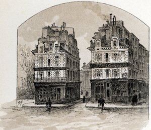 パリのポンヌフの古い家屋の眺め (ポンヌフ橋の古い家屋、パリ) 作： Gustave Fraipont