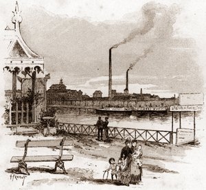 パリの quai de Javel の眺め、actuel quai André-Citroen (パリの quai de Javel 以前の quai de Javel の岸辺アンドレ・シトロエンの眺め)陪審員 作： Gustave Fraipont
