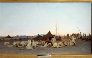 サハラ砂漠の夕べの祈り 詳細ギュスターヴ・アシール・ギヨメ（1840-1887）による絵画 1863 Sun.1,3x2,8 m. パリ、オルセー美術館 - サハラ砂漠の夕べの祈り。詳細ギヨメ（Gustave Achille Guillaumet）による絵画（1840-1887年 作： Gustave Guillaumet