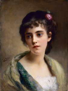 少女の頭（油彩・パネル） 作： Gustave Jacquet