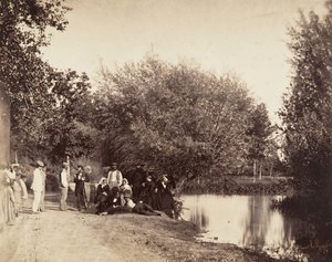 プティ ムールメロン工場の池の近くの風景、1857 年。