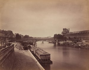パリのポン・デュ・カルーゼル：ポン・デ・ザールから西への眺め、1856-1858年。 作： Gustave Le Gray