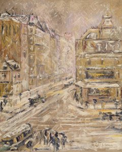雪の下のクリニャンクール通り、1924年 作： Gustave Loiseau