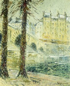 雪の中のマリー橋。ル・ポン・マリー、雪の影響、c.1926