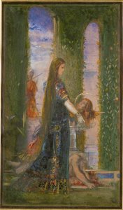 庭のサロメ、あるいは洗礼者ヨハネの首を運ぶサロメ（紙に水彩、グワッシュ） 作： Gustave Moreau