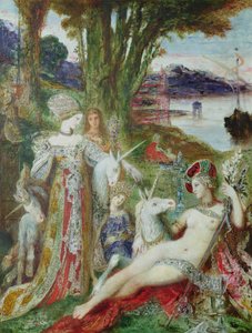 ユニコーンズ（キャンバスに油彩） 作： Gustave Moreau