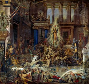 ユリシーズの帰還時にペネロペのふりをした者たちが虐殺されたことを語る『ホメレ・オデュッセ』のレシット。ギュスターヴ・モロー（1826-1898）による絵画 1858年 パリ、ギュスターヴ・モロー美術館