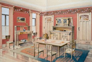 アールヌーボーのダイニングルームのデザイン 作： Gustave Serrurier Bovy