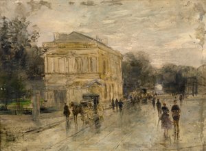 雨の中のブリュッセル（パネルに油彩） 作： Gustave de Duyts