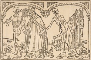 「La danse macabre des femmes」より司教と貴族を奪う死。 そして身と刃の論争」 作： Guy Marchant
