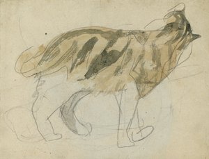 猫の習作（紙に鉛筆、水彩） 作： Gwen John