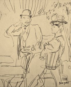 カフェにいるカップル（鉛筆、紙） 作： Gwen John