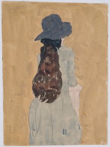 教会の中の人物（紙に鉛筆とガッシュ） 作： Gwen John