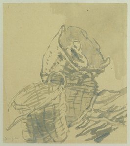 フィッシャーメンズバスケット（紙に灰色のウォッシュ） 作： Gwen John