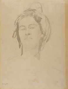 若い女性の頭（鉛筆と紙の上で洗う） 作： Gwen John