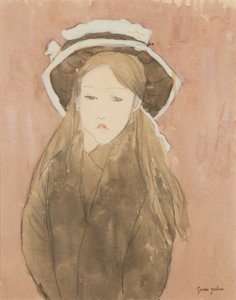 大きな帽子をかぶった少女（水彩・紙 作： Gwen John
