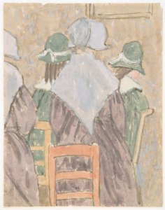 教会に立つ修道女と女子学生（水彩・紙） 作： Gwen John