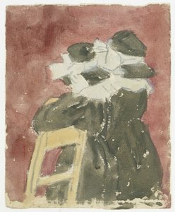 教会に立つ2人の少女 （紙に鉛筆、水彩） 作： Gwen John