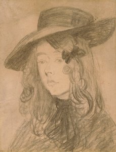 大きな帽子をかぶったウィニフレッド・ジョン（木炭・紙） 作： Gwen John