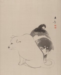子犬のつがい、1868 年。 作： Gyokusho Kawabata