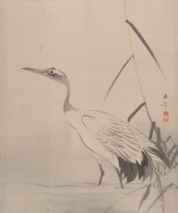 葦の間のクレーン、1887-92。 作： Gyokusho Kawabata