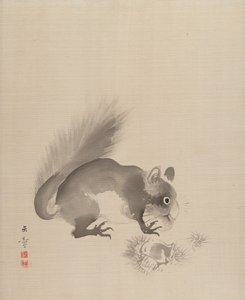 栗を食べるリス、1887-92年。 作： Gyokusho Kawabata