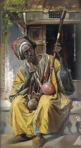 "Fumeur de pipe a eau" (narghile) (水パイプを吸う人) Peinture de Gyula Tornai (1861-1928) 木に油彩 1903 Dim 58x34 cm プライベート・コレクション 作： Gyula Tornai