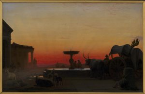 イタリア、アリッチャの広場。 日没後 作： H.J. Hammer