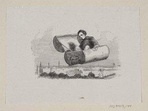 H.C.の「The Flying Suitcase」のイラスト。 アンデルセン「おとぎ話と物語」第1巻 作： H.P. Hansen