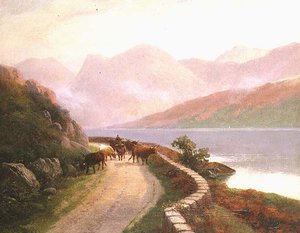 バターミア湖のほとりで牛を飼う農夫、夕方 作： H.R. Hall