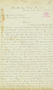 1863年6月22日、ルイジアナ州プロビデンスの郵便局本部のH・T・リードからエリアス・S・デニス准将への手紙 作： H.T. Reid