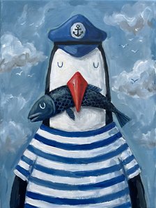 魚を持ったセーラーペンギン