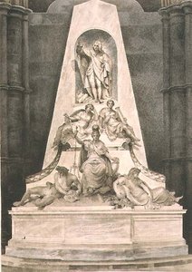ウィリアムソンとトーマス・サザーランドが彫刻し、ルドルフ・アッカーマン（1764-1834）が出版した「ウェストミンスター寺院」のプレートI「チャタム卿の墓」1812年（アクアチント）。 作： H. (after) Villiers