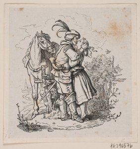 ライダーが若い女の子にキスをする 作： H. C. Henneberg