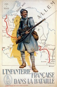 戦闘中のフランス歩兵（赤い線はヒンデンブルグライン）-H.デラスプレの絵