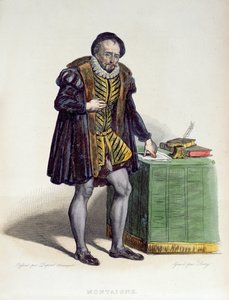 E.メネシェ作「ルプルタルクフランセ」のミシェルエケムデモンテーニュ（1533-92）、1835年（カラー彫刻）