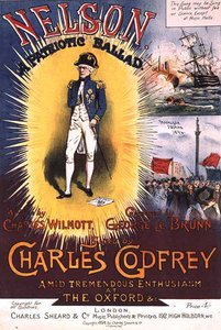 チャールズ・ウィルモット作詞、ジョージ・ル・ブラン作曲の「Nelson, A Patriotic Ballad」の楽譜（カラーリトグラフ）の表紙 作： H. G. Banks