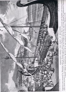 ブローニュで艦隊を占拠したカラウシウス、「ハッチンソンの国家の歴史」、1910年頃のイラスト 作： H. M. Burton