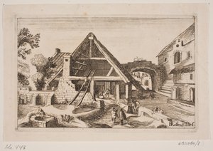 納屋とイエスの誕生のある街のインテリア 作： H. Rosenkilde