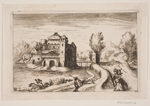 岸辺に城のある川の風景 作： H. Rosenkilde