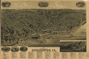 1889年アイア州バーリントン市透視図LOC 75693230 作： Hウェルジ