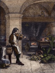 Jean Baptiste Lully (Giovanni Battista Lulli) (1632-1687), フランスの作曲家、当時モンペンシエ夫人による「ガロパン」または「マーミトン」。Hippolyte de La Charlerie（1827-1867）の図面からT.Meyer-Heine（マイヤー・ハイネ）が描いた版画。 作： H. de la (after) Charlerie